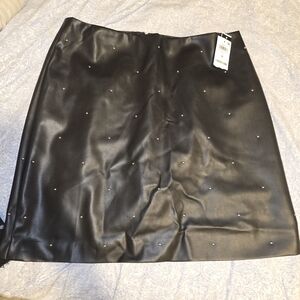 Bar III Black Faux Leather Mini Skirt with Silver Studs